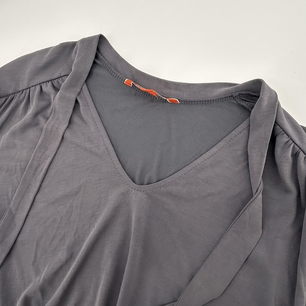 ModCloth Womens Large Gray Blouse Elastic Waist 3/4 Sleeve V-Neck Shirt NEW